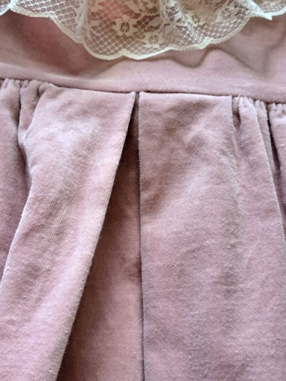 Vtg 60's Majesty Pink Rose Velvet Girls Dress With Lace Collar Cuffs Size 6 USA - Picture 4 of 9